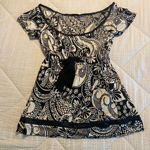 HALE BOB Vintage 100% Silk Floral Paisley Print Blouse M Black & White